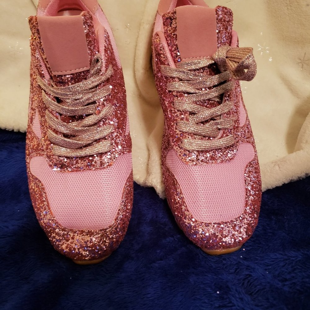 Pink Glittered Sneakers Sz 41 - Picture 1 of 6